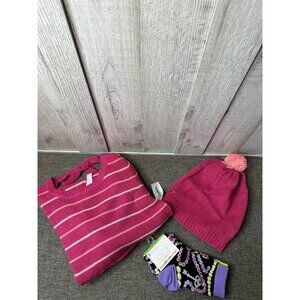 Girls Aeropostale Pink Glittery Sweater w/ Beanie Hat & Free Socks Size 12. B47